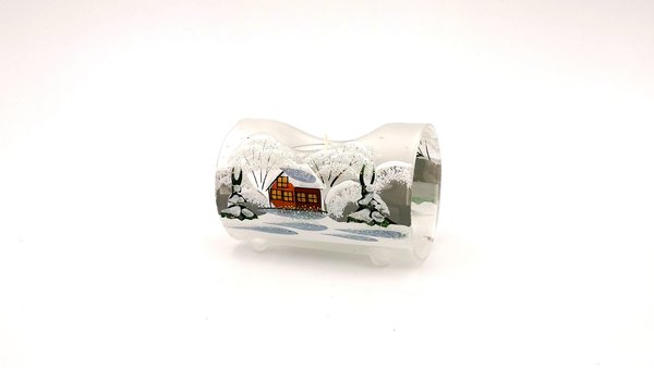 Adventshalter, 1er, weiß, Winterlandschaft m. braunen Häusern